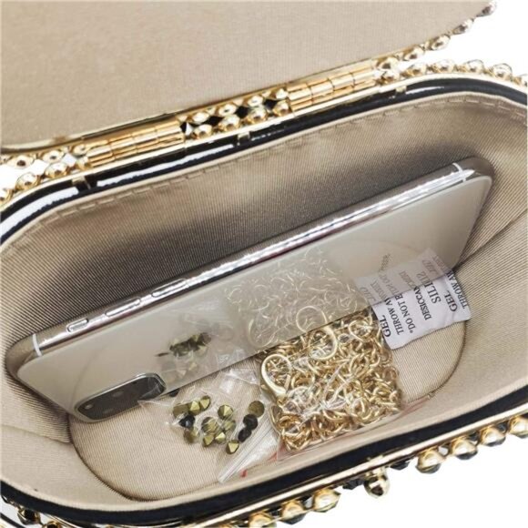 Evening Handbags with Pearl Rhinestones Wedding Bucket Totes Bags Party Clutch - Picture 6 of 7